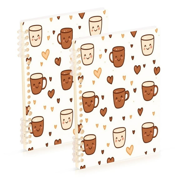 Wirebound Notebook Hardcover Spiral Notebooks Cute Coffee Cup Pattern, 60 Pages, 80 GSM, 5.7 x 8.3in
