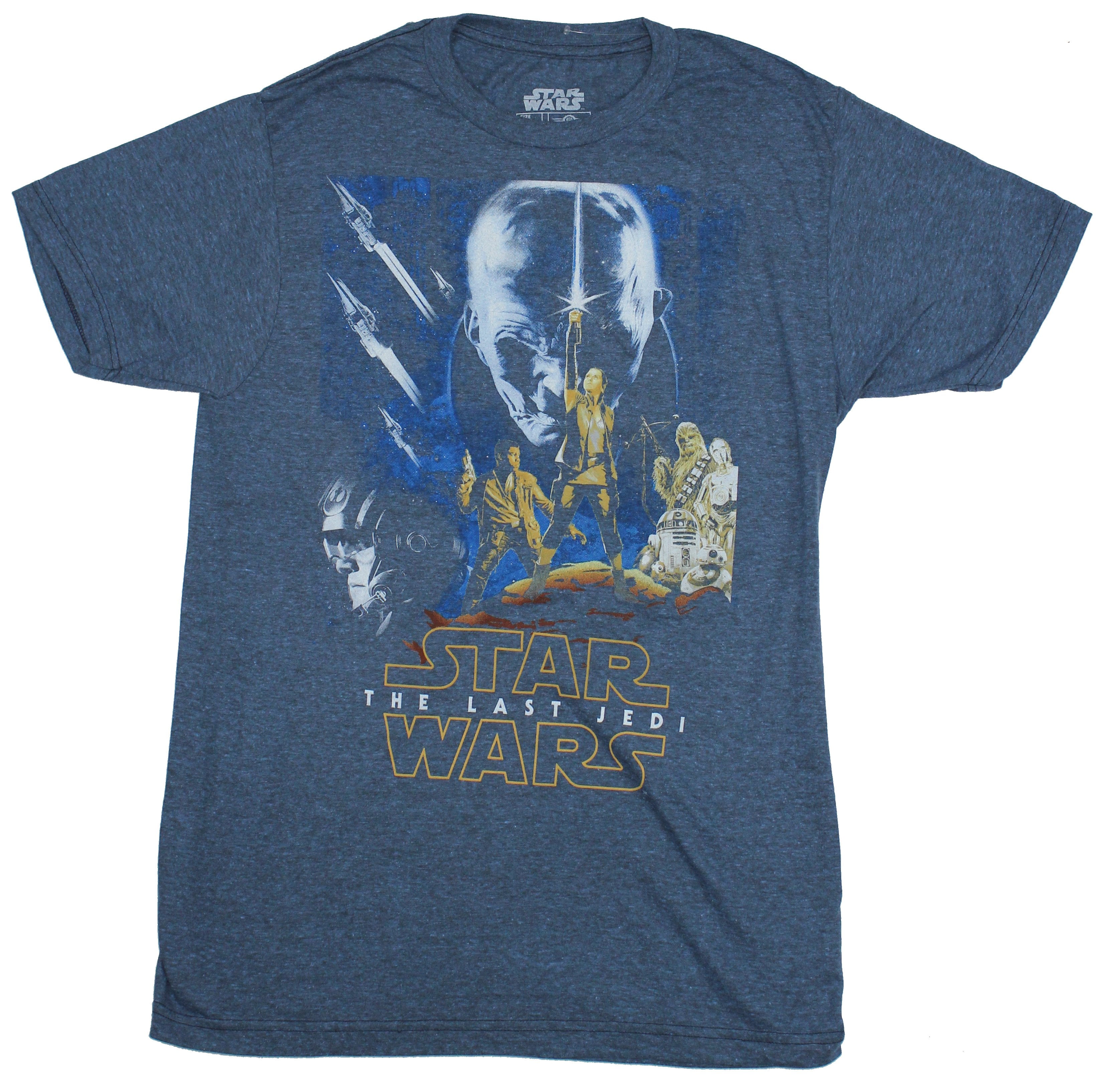 Star Wars Mens T-Shirt - The Last Jedi Cast in Retro Pose Distressed ...
