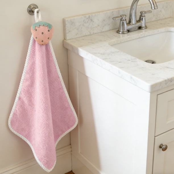 Toalla de mano infantil con dibujos animados | Polar coral grueso y absorbente | Toalla colgante de 30 x 30 cm para niños, cocina o baño
