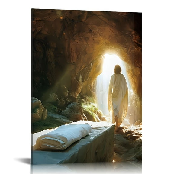 Christian Jesus Wall Art Jesus Leaves the Tomb Canvas Painting Resurrected Savior Leaves the Tomb Posters Prints He Is Risen Pictures for Church Home Bedroom living room Home Wall Decor Framed