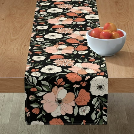 

Cotton Sateen Table Runner 108 - Coral Blush Florals Black Flowers Feminine Dark Romantic Poppy Peonies Print Custom Table Linens by Spoonflower
