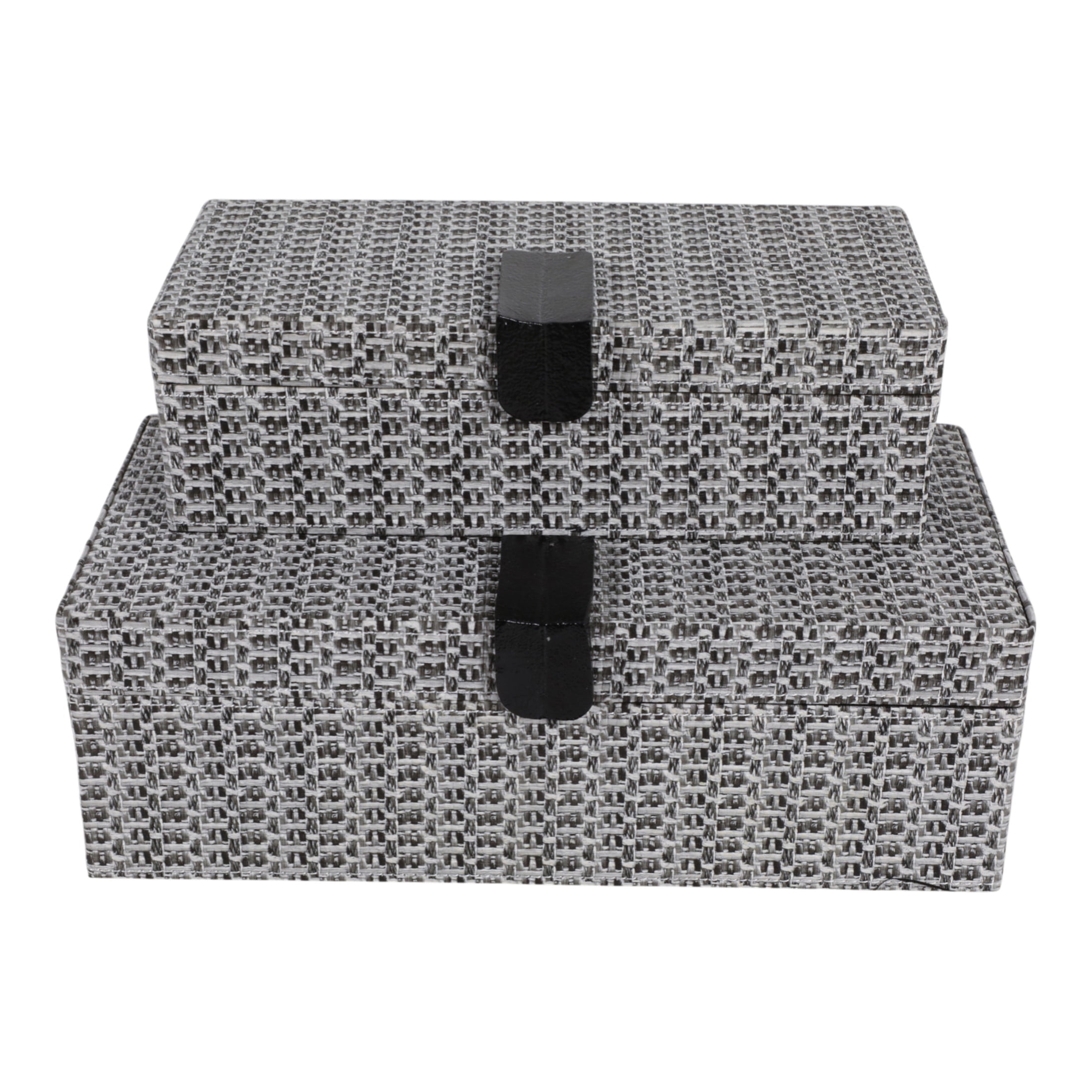 Rectangular Snakeskin Decorative Box with Hardware for Home Decor - Modern Keepsake Storage Boxes with Lid for Jewelry - Organizer Accents for Bedroom Vanity Styling - Set of 2, 4", 3", Black & Brown