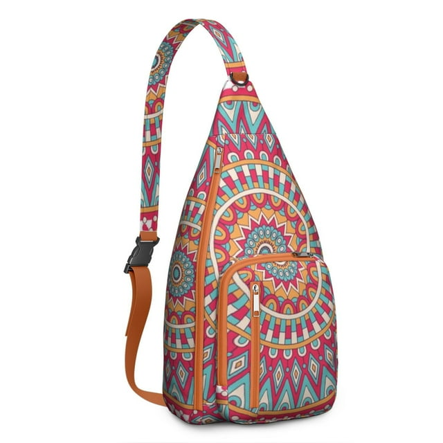 Abstract Tribal Sling Bag - Folk Art Mandala Pattern Crossbody Backpack (Spiritual Journey Essential)