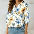 thumbnail image 5 of Taylonsss Women's Casual Round Neck Button Cotton Linen Printed Three Quarter Sleeve Top, 5 of 5