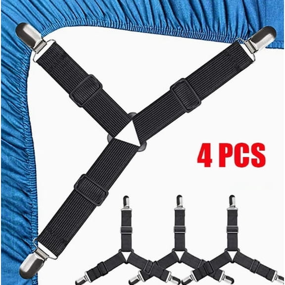Bed Sheet Straps,4 PCS Secure and Sheet Holder Straps for Full Size Beds,Adjustable Crisscross Fitted Sheet Clips,Black