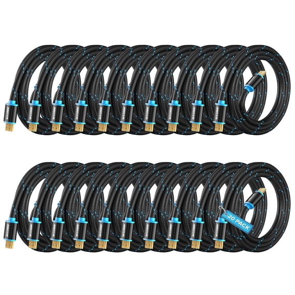 Maximm 4K HDMI Cable 20 Pack 6 Feet – High-Speed HDMI Cord 18 Gbps, Supports 4K 60Hz, Nylon Braided