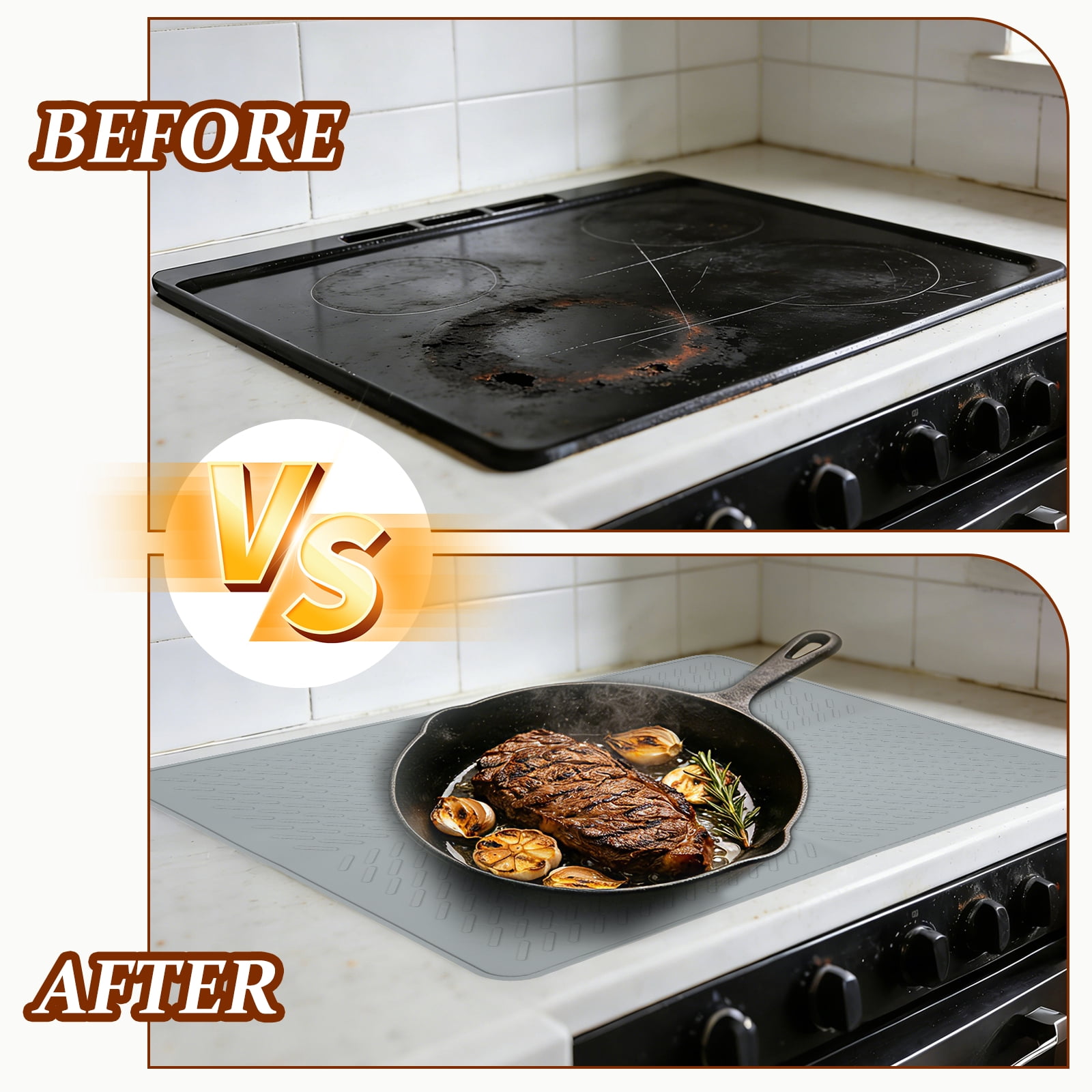 Uxcell Stove Top Covers for Electric Stove, 28 x 20 Inch Silicone Cooktop Protector Waterproof Oven Cover Dish Drying Diagonal Stripes Mats for Kitchen Glass Top, Stovetop, Oven, Grey