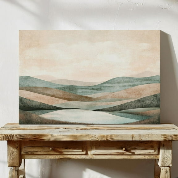 Minimalist Mountain Landscape Art Print – Neutral Pastel Abstract Hills And Lake Wall Decor For Calm And Modern Home Interiors Wall Art, Modern Wall Decor, 8x12 UNFRAMED