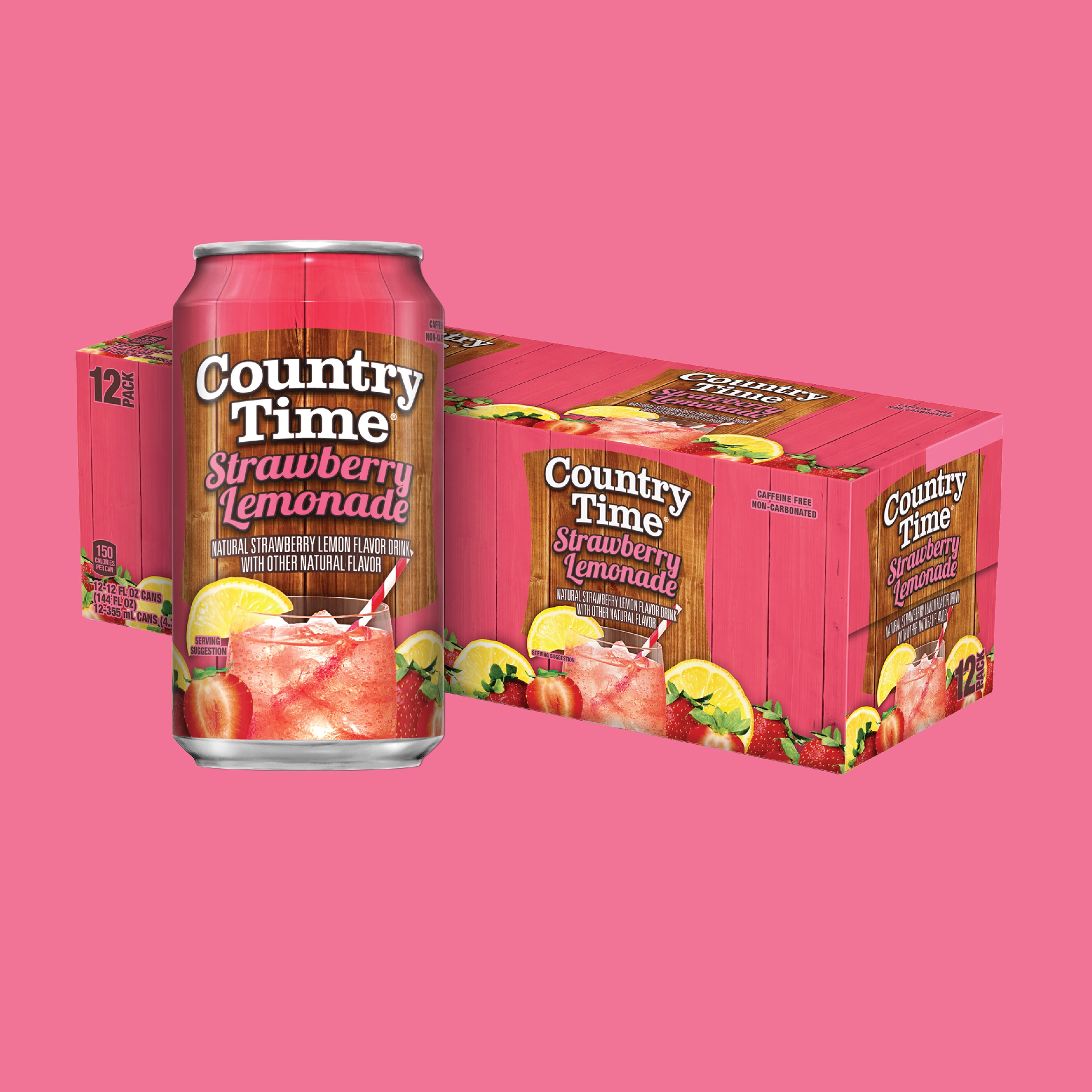 Country Time Strawberry Lemonade Soda Pop, 12 fl oz, 12 Pack Cans, Allergens Not Contained