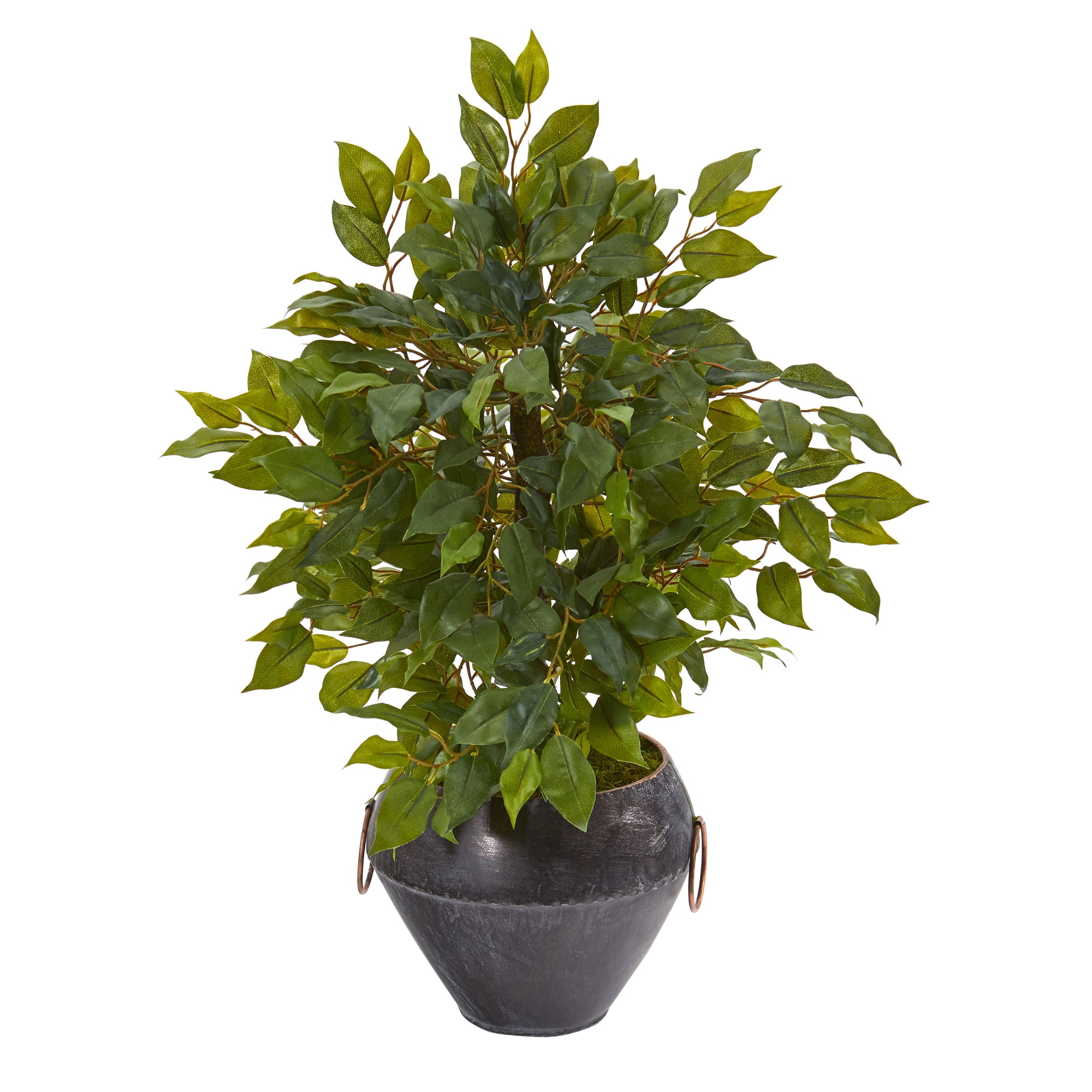 Nearly Natural 18in. Mini Ficus Artificial Tree in Metal Bowl Walmart