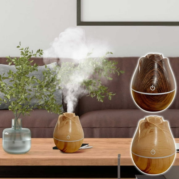Humidificador de grano de madera de rosa con luz degradada colorida - Difusor de aromaterapia y máquina de aceites esenciales - Portátil USB para coche de oficina en casa