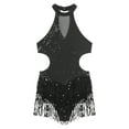 thumbnail image 5 of Rswnyirn Women Girls One Piece Halter Neck Glitter Sequins Ballroom Latin Dance Leotard Tassel Black XL, 5 of 7