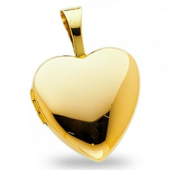Plain Heart Locket Pendant Solid 14k Yellow Gold Love Charm Holds Pictures Classic Small 13 x 13 mm