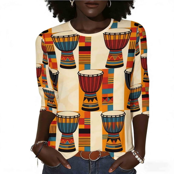 Womens Blouses Dressy Casual Plus Size,Black History Month African T-Shirt for Women Pride Celebration Shirt Blouse 3/4 Sleeve Crewneck Tshirt Tops