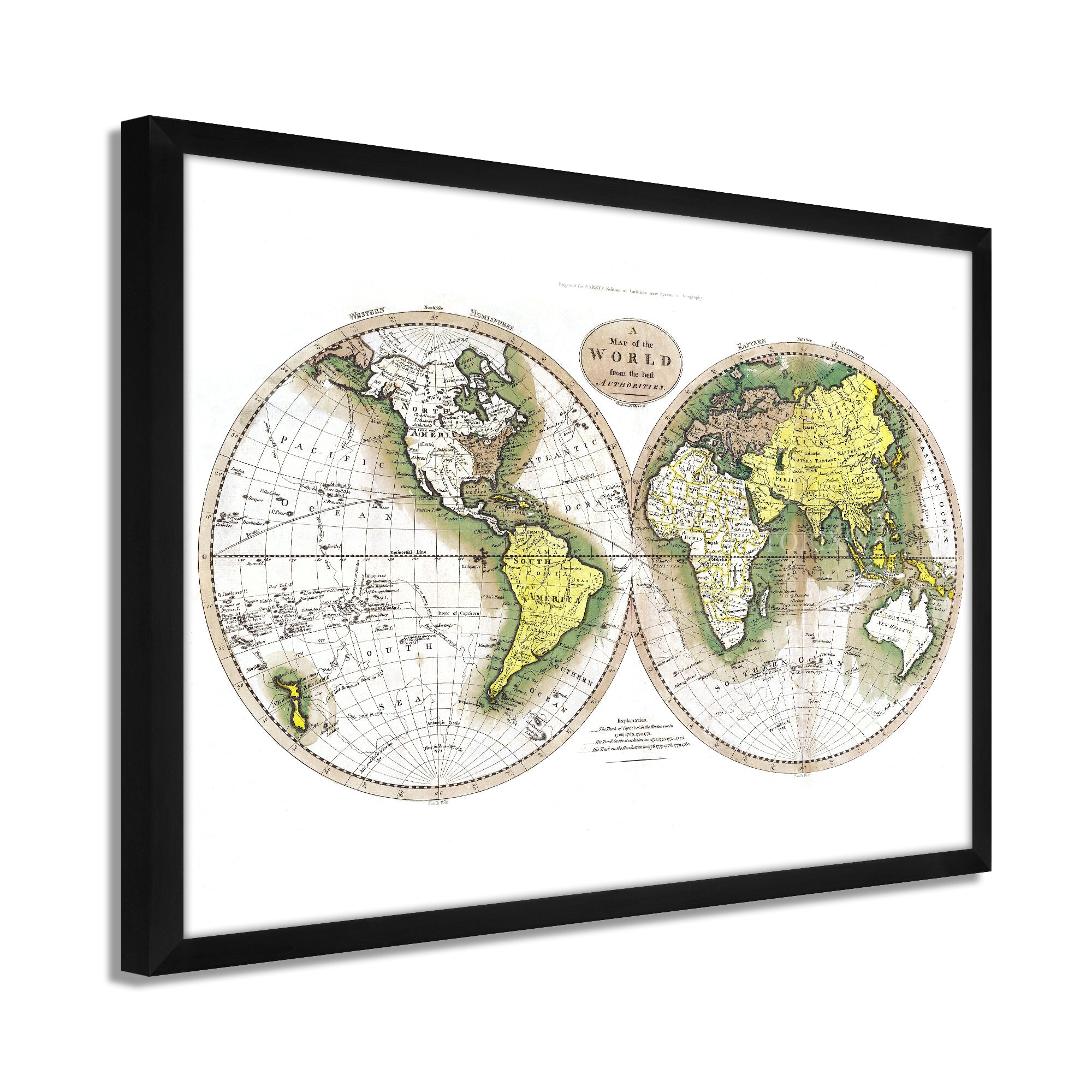 1795 World Map Poster Framed Vintage World Map Wall Art History Map of the World Old World