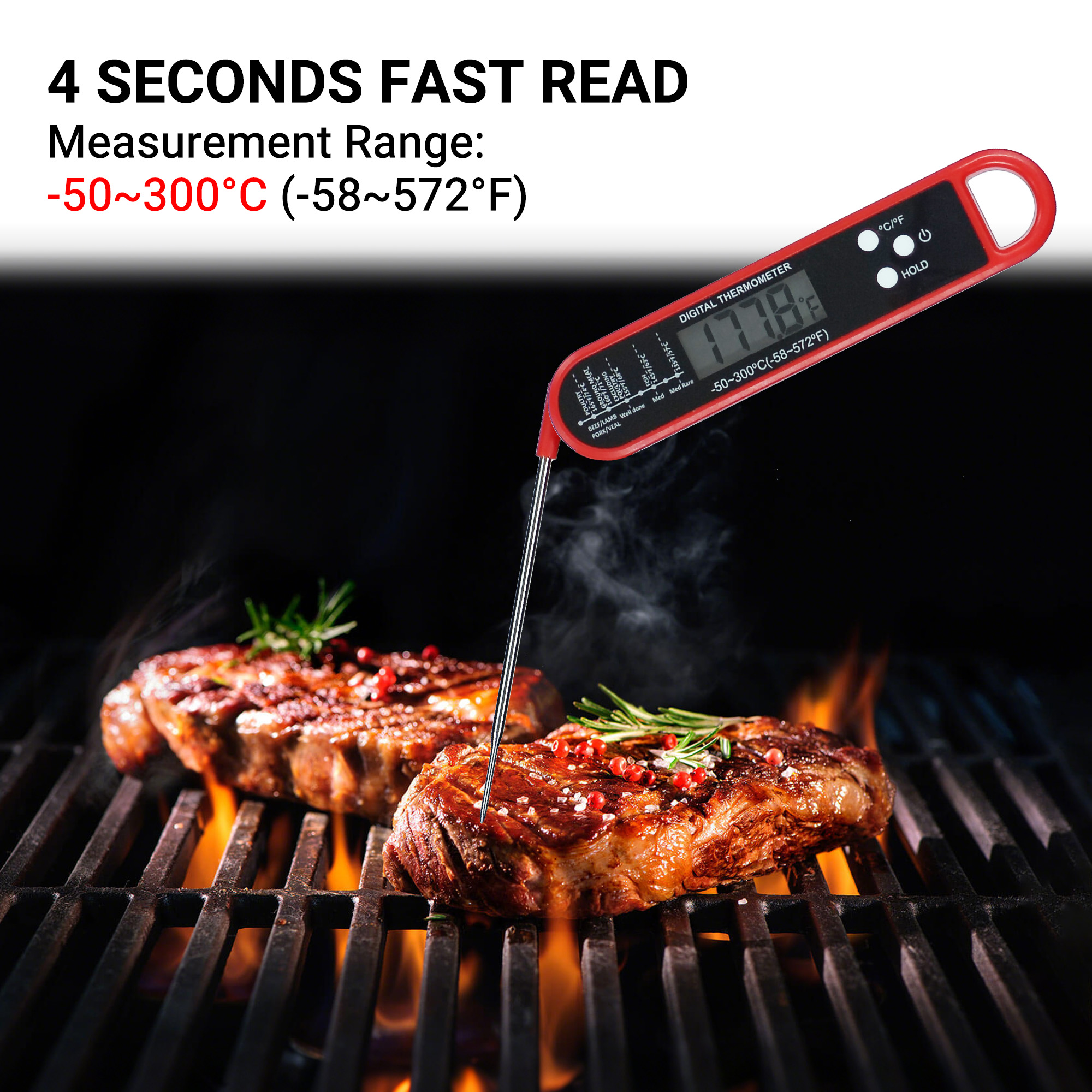DAYBETTER Digital Meat Thermometer with Probe, Red photo 4