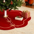 thumbnail image 3 of Christmas Tree Skirt, 41.73Inch Red Velvet Fur Scallop Tree Skirt Sparking Gold Lace Trim for Party Rustic Winter Xmas Holiday Party Decorations, 3 of 5