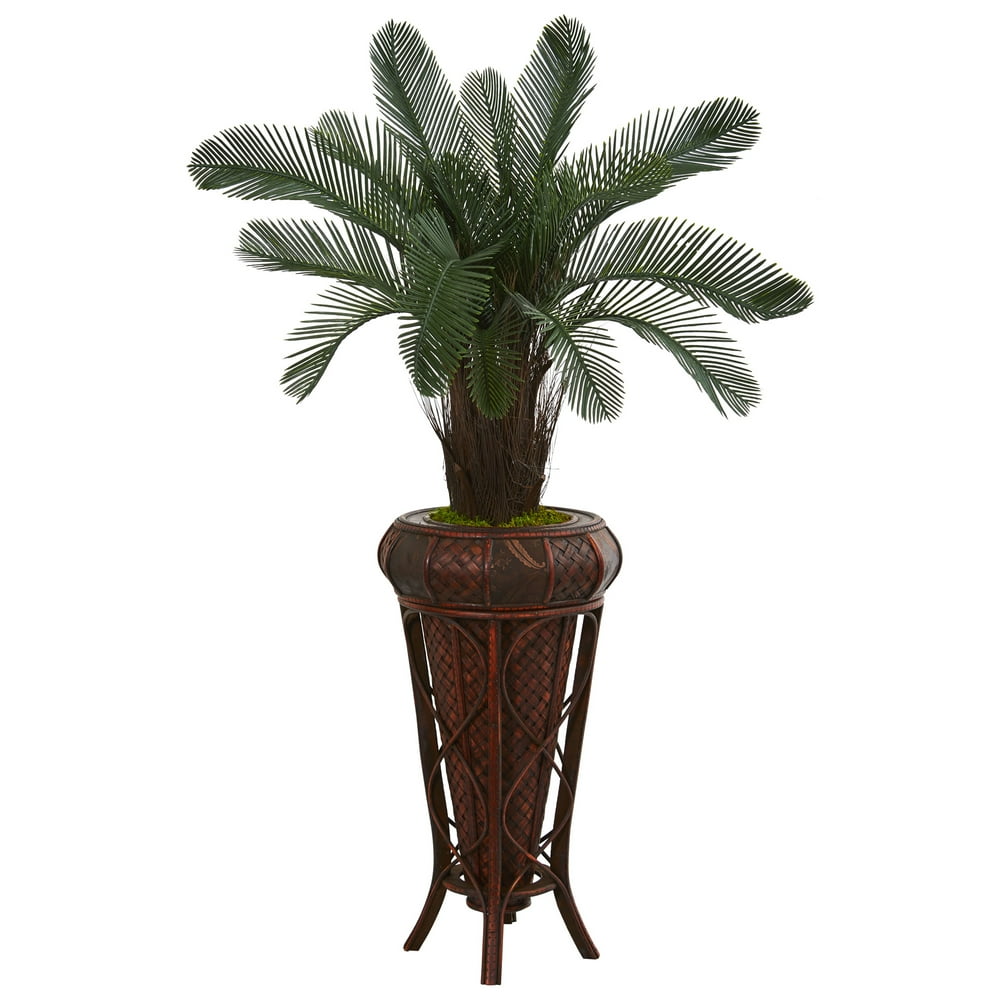 Nearly Natural 4 ft. Cycas Artificial Tree in Decorative Stand UV