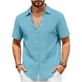 thumbnail image 2 of Axiiglly Mens Shirts Casual Dressy Lapel Short Sleeve Button Up Shirts, Solid Color Lightweight Holiday Tops, S-2XL, 2 of 5