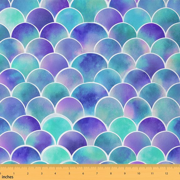 Homewish Mermaid Print Fabric by the Yard 1 Yard,Modern Aesthetic Art Home Decor Fabric by the Yard,Purple Blue Ombre Sewing Fabric For Girls Teens,Luxury Bedroom Decor