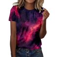thumbnail image 1 of HXWCHs T-shirt Ajusté Femme Décontracté Imprimé Col Rond Manches Courtes Tunique pour Confort et Style Quotidiens S Violet Foncé, 1 of 4