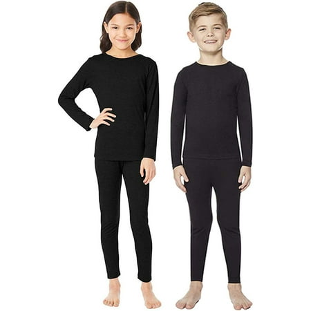32 Degrees Kids Heat Base Layer Long Sleeve Crew Neck and Legging Set (Black Medium)