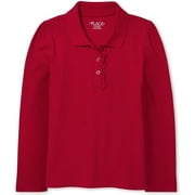 The Children's Place Girls' Long Sleeve Ruffle Pique Polo, Ruby, XS