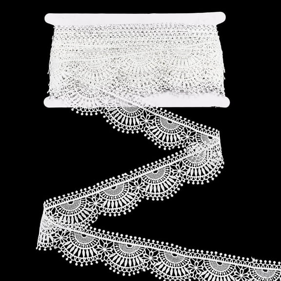 2 Inch White Floral Lace Edge Trim Vintage Lace Ribbon Crochet Polyester Flower Fabric Trimming Scalloped Appilique Ribbons Bulk for Sewing Making Wedding Dress Decor Crafts DIY Accessories
