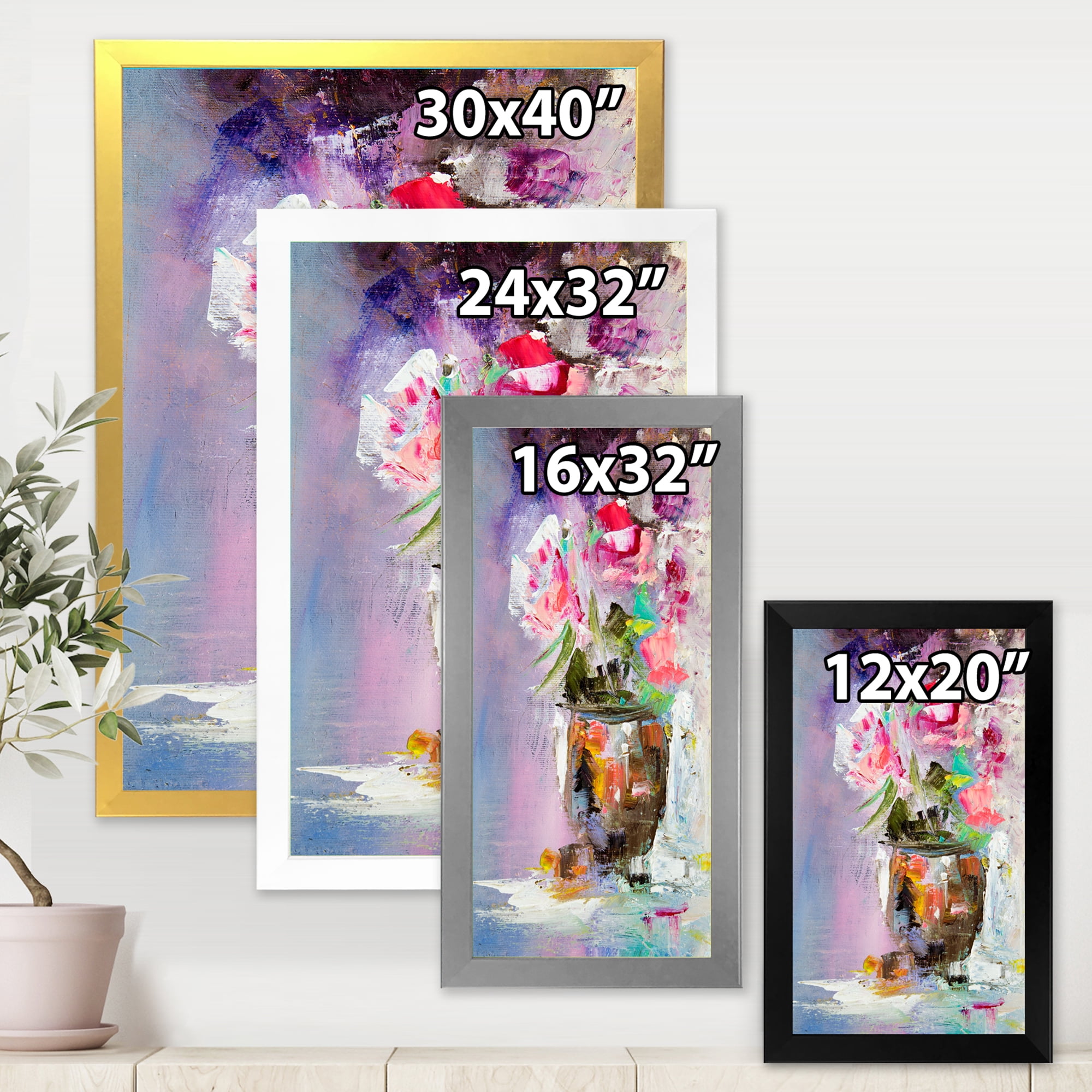Designart 'Pink Fresh Abstract Flowers Bouquet in Vase' Modern Framed Art Print