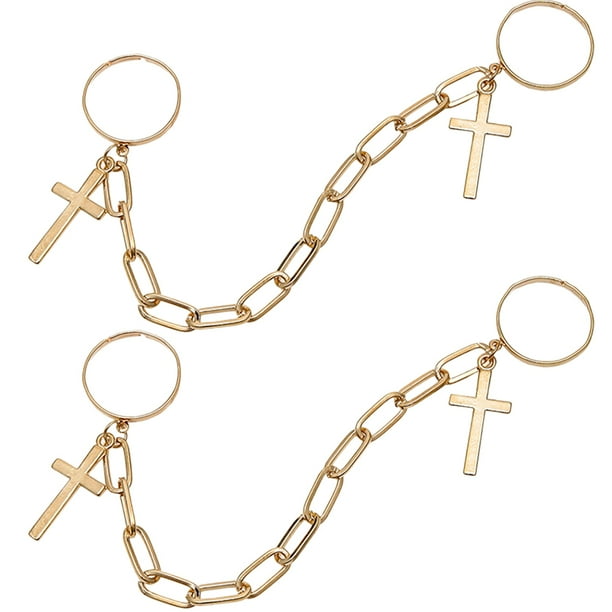 2 anillos de cadena con colgante de cruz, joyería de moda para adolescentes y mujeres