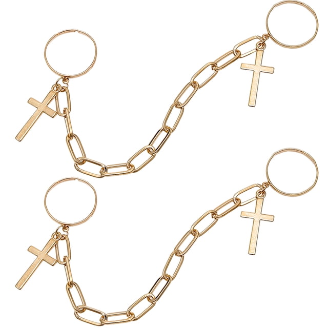KAKOWELY 2 anillos de cadena con colgante de cruz, joyería de moda para adolescentes y mujeres.