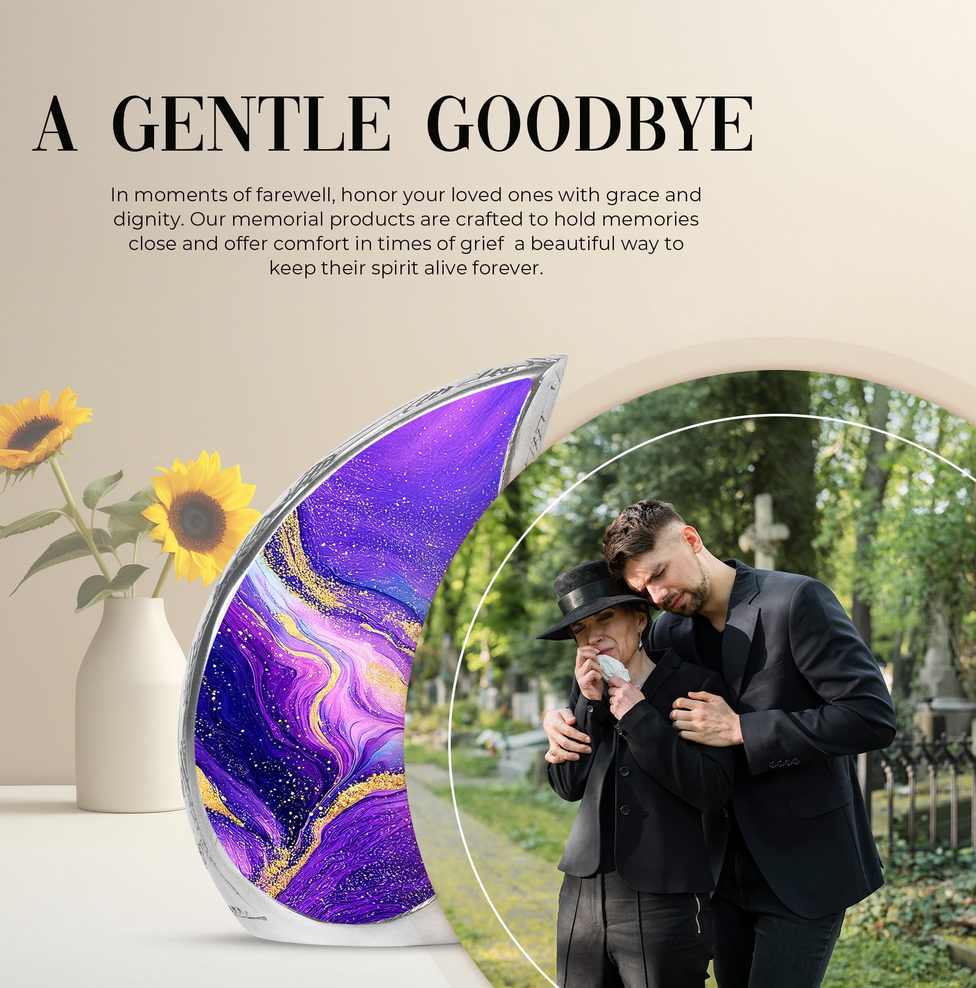 Purple And Gold Pattern Large Urns For Human Ashes Adult Female - Cremation Urn For Ashes Adult Women - Decorative Ash Urns - Memorial Gifts For Funeral Urn 10Inch & 200 Cubic Inches Capacity