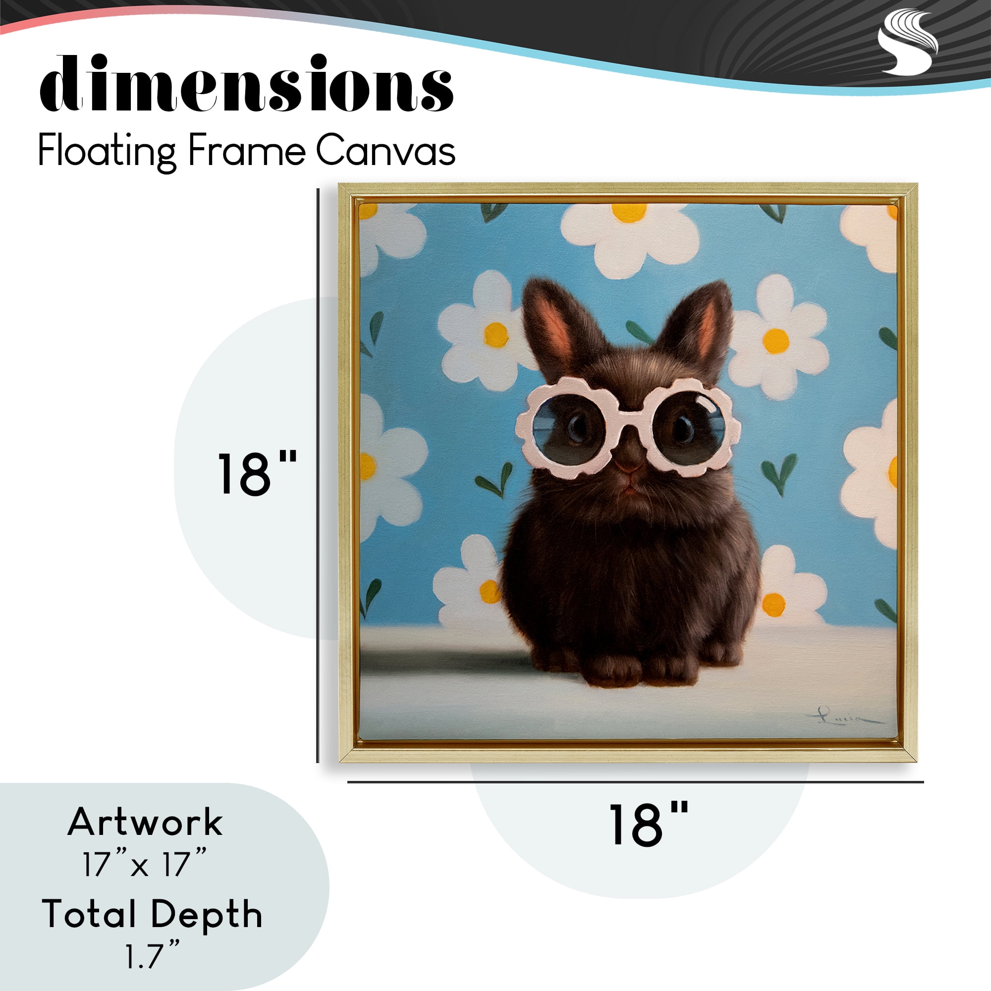 Flower Child Bunny Gold Framed Floater Canvas Wall Art, design by Lucia Heffernan