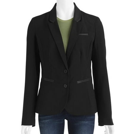 Women's Plus-Size Faux Leather Trim Blazer - Walmart.com