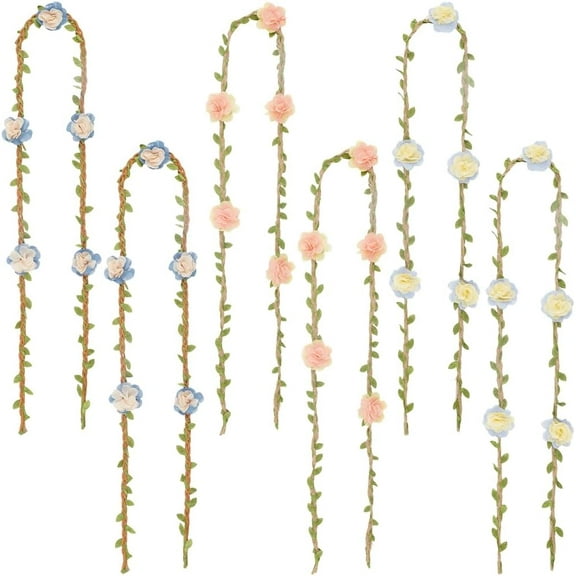 6Pcs 3 Styles Flower Arm Wraps Fairy Arm Covers Colorful Polyester Linen Floral Vine Rattan Straw Wrapping Ribbon Wreath Garland Accessories for Christmas Costume Cosplay Party DIY Decor