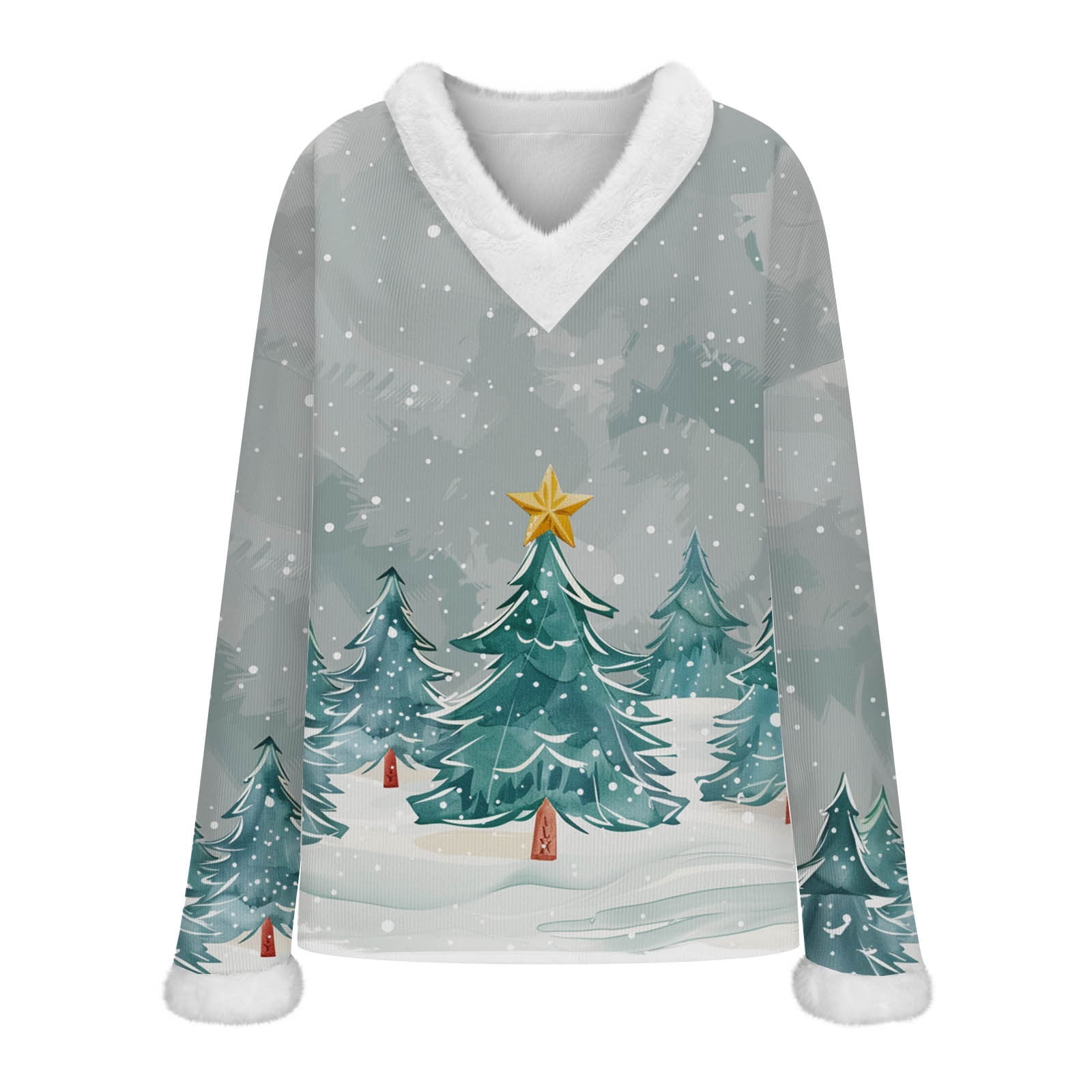 Pull De Noël Femme Moche - Col V Avec Fausse Fourrure - Manches Longues - Style Festif Et élégant