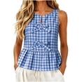 thumbnail image 2 of Xdegoge Women Plaid Double Bow Tie Sleeveless Peplum Top Round Neck Checked Summer Blouse Casual Flare Hem Tunic Shirt Retro Gingham Pattern Tee Tops, 2 of 8