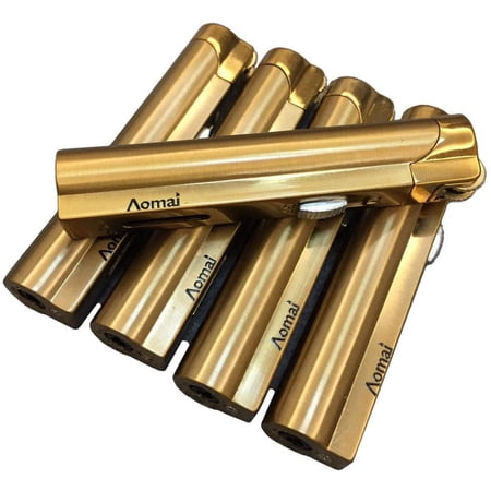 5 Pcs Slim Metal Jet Flame Lighter Grinding Flint Butane Gas Windproof Cigar Cigarette Lighters - Gold