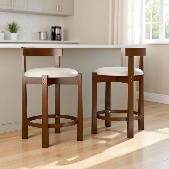 Barara King 24 Inch Counter Height Upholstered Bar Stools Set of 2 Modern Kitchen Chair with Backrest Footrest for Island Dining Room Home Bar, Beige
