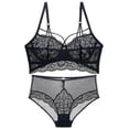 thumbnail image 1 of Conjunto de lencería sexy de encaje francés ultrafino: sujetador push-up con aberturas, sujetador clásico con estampado floral y bragas de talle alto para mujer., 1 of 5