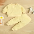 thumbnail image 2 of EIMELI 2 Piece Fleece Sweatsuit Baby Girl Boy Sweatshirt Button Down Pullover Tops Long Sleeve Solid Color Jogger Pants Set 0-6 Months, 2 of 8