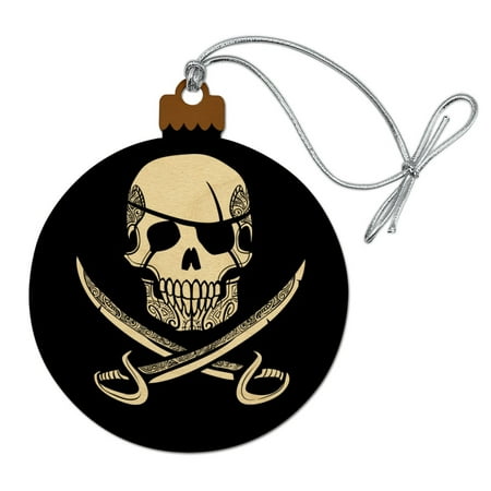 Pirate Skull Crossed Swords Tattoo Design Wood Christmas Tree Holiday