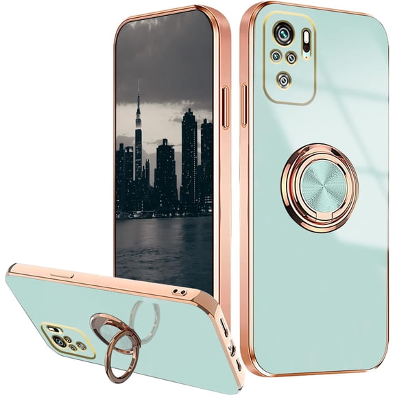 Compatible with Redmi Note 10S Case Ring Holder Magnet Green, for Redmi Note 10 4g Phone Case Silicone Shockproof Plate Luxury Slim Cover (Green)