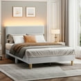thumbnail image 6 of Bestier Corduroy Upholstered Full Bed Frame with Adjustable Headboard, Platform Bed Frame with LED Light, Solid Wood Slats, No Box Spring Needed, Gray, 6 of 10