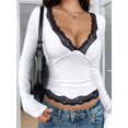 thumbnail image 6 of Women'S Y2K Trendy Long Sleeve Top Chic V-Neck Blouse with Elegant Lace Trim Comfortable Shirt for Any Occasion‌ White M, 6 of 8