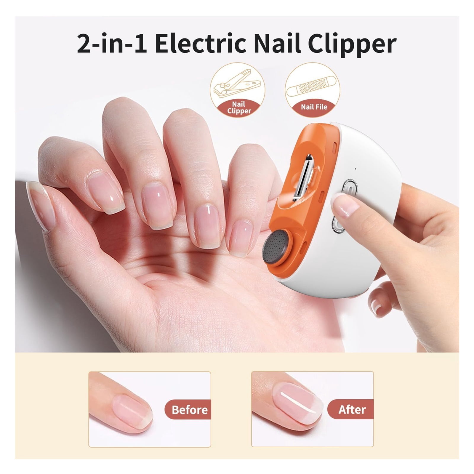 Automatic Nail Clipper, 2 in-1 Electric Nail Clipper and Nail Polisher, Electric Baby Nail Clippers with Light,USB Rechargeable Suitable for Travel, Daily Use