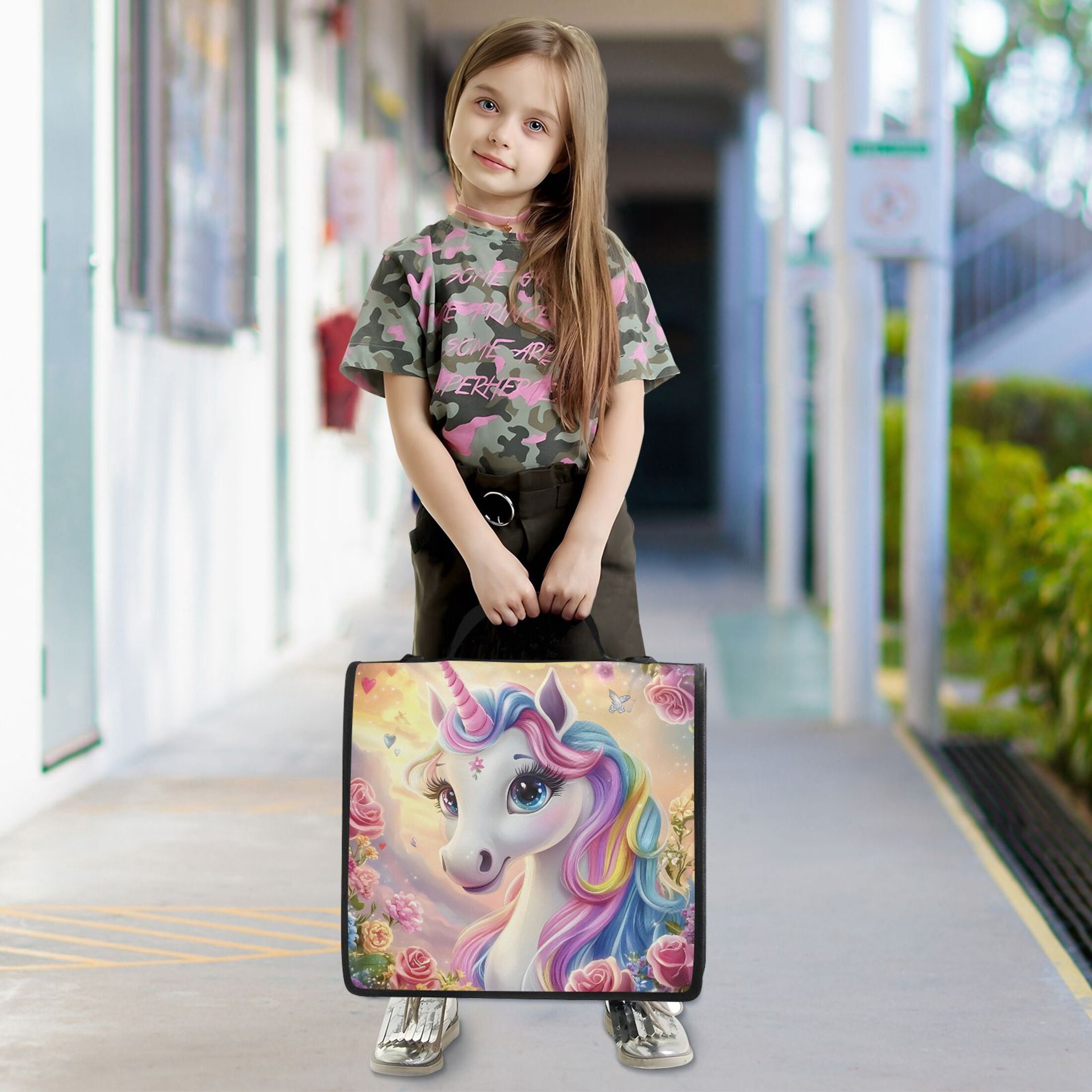 3 Ring Zipper Binder with Shoulder Strap Waterproof Trapper Keeper 2 Inch D-Ring 500 Sheets Capacity Colorful Cute Unicorn and Flower