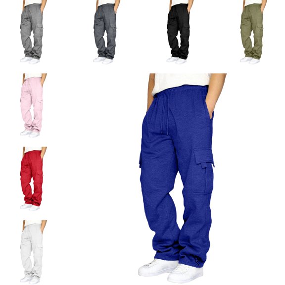 YNGKMEA Men's Cargo Sweatpants Plus Size Uncuffed Baggy Sweatpants Oversized Wide Leg Athletic Gym Pants with Pockets