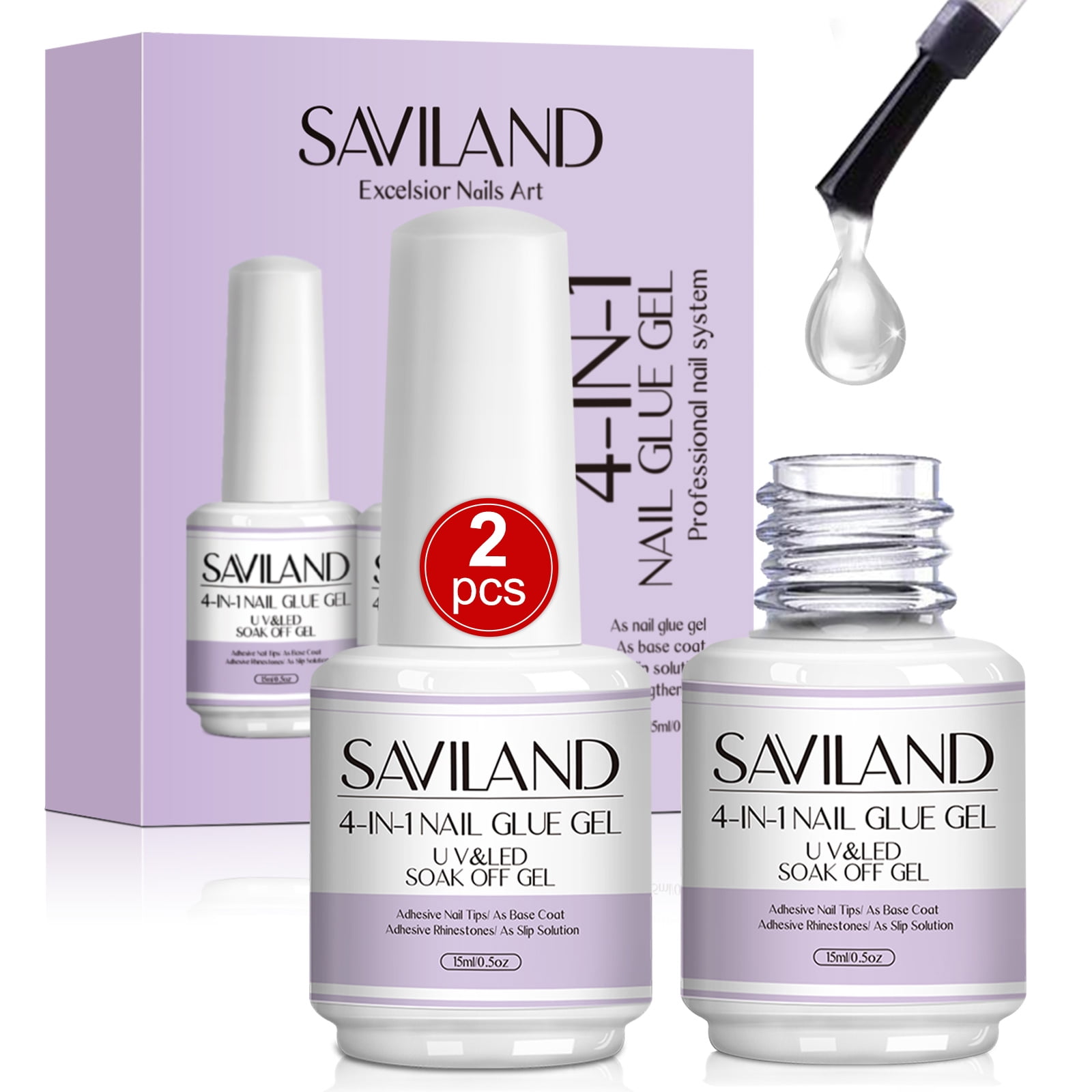 Saviland 2Pcs Super Strength Nail Glue Gel - 15ML 4-In-1 Long Lasting ...