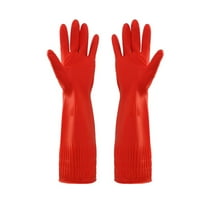Viveous 1 Pair Latex Dishwashing Gloves Innner Plush Cleaning Gloves Household Kitchen Cleaning Tool (Red)
